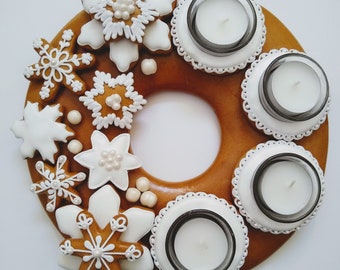 Adventskranz aus Lebkuchen 26cm Schneeflocken und Sterne