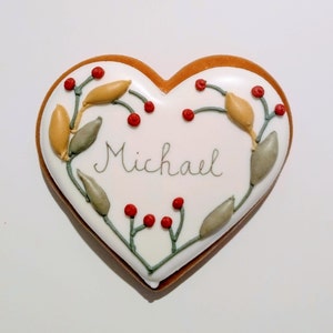 58 Essbare Tischkarte, Platzkarte, handgemachtes Gastgeschenk. Cookie inspiriert von der Natur.  10 cm