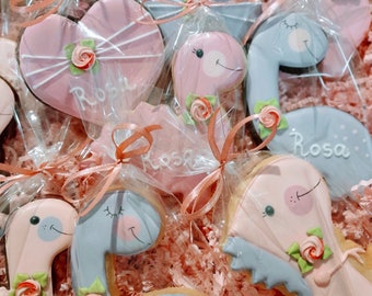 Handmade Dinosaur Cookies, Personalized Gift Box Set, Vanilla or Chocolate
