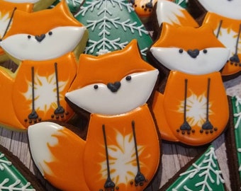 Forest-Set Geburtstagsgeschenk aus Schoko-oder Vanillekeks. Barra personalizada. Nome, Alter 2 Bäume e 3 Füchse