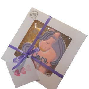 VEGAN Einhorn Keks-Geschenk Vegan-Vanillekeks im Cellophane oder Geschenkkarton mit Satinband, personalisierbar & Geschenkkarte Box