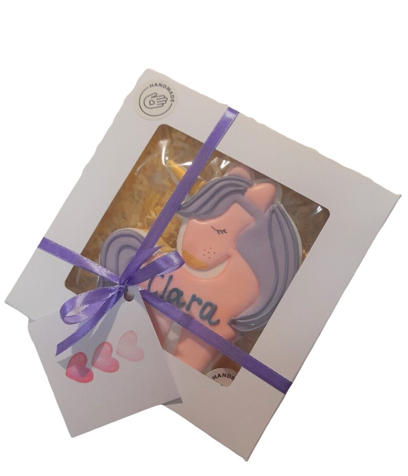 VEGAN Einhorn Keks-Geschenk Vegan-Vanillekeks im Cellophane oder Geschenkkarton mit Satinband, personalisierbar & Geschenkkarte Box
