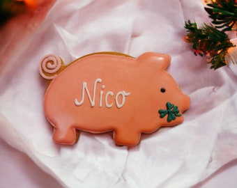 Glückbringer aus Lebkuchen 10 cm Personalisierbar mit Namen Schweinchen