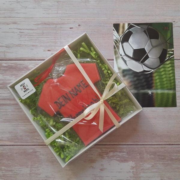Fußball-Keks Geschenkset in Rot/ Blau/Weiß oder Gelb für Fan & Geschenkkarte. Geschenkkarton: 15*15 cm