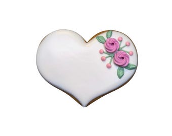 Floral Hochzeitsherz, essbare Tischkarte mit rosafarbenen Blumen, handgemachtes Gastgeschenk, Personalisierbar. 10 centímetros