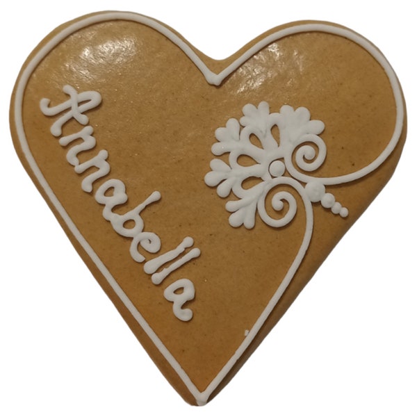 Essbare Tischkarte, Platzkarte, handgemachtes Gastgeschenk aus Lebkuchen zur Hochzeit. Lebkuchenherz