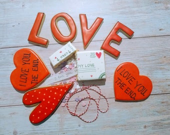 3 x 10 cm Herzchen im Geschenkkarton, Vanillekeks, Love Messeges