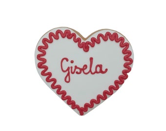 Herz - Essbare Tischkarte, Platzkarte, handgemachtes Gastgeschenk aus Lebkuchen. 9.5 cm