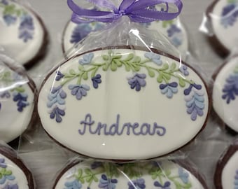 Vegane Tischkarte, Platzkarte, handgemachtes Gastgeschenk mit Lavendelblumen. 11 cm