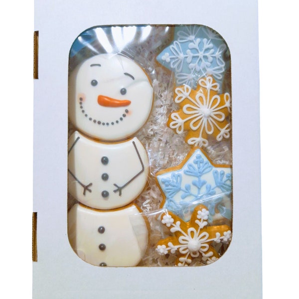 Lebkuchen Schneemann (18 cm)  mit 4 Schneeflocken  im Geschenkkarton (22*17cm)