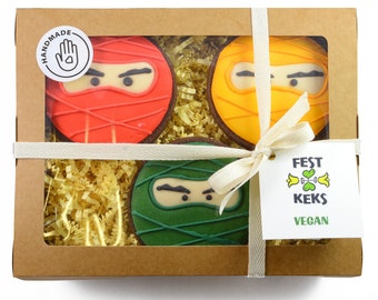 6 of 12x VEGAN Ninja Kekse (rot, blau, gelb, grün), Vegan-Schokokeks
