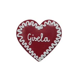 9,5 cm Rostes Herz - Essbare Tischkarte, Platzkarte, handgemachtes Gastgeschenk aus Lebkuchen