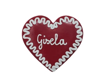 9.5 cm Rostes Herz - Essbare Tischkarte, Platzkarte, handgemachtes Gastgeschenk aus Lebkuchen