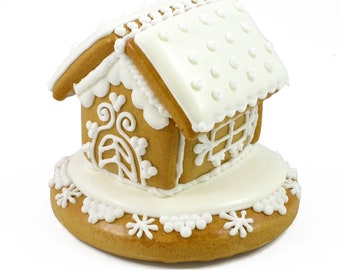 3D Lebkuchenhaus 11*11cm. Handgefertigter Lebkuchenhaus mit Zuckerglasur aus der FestKeks Manufaktur