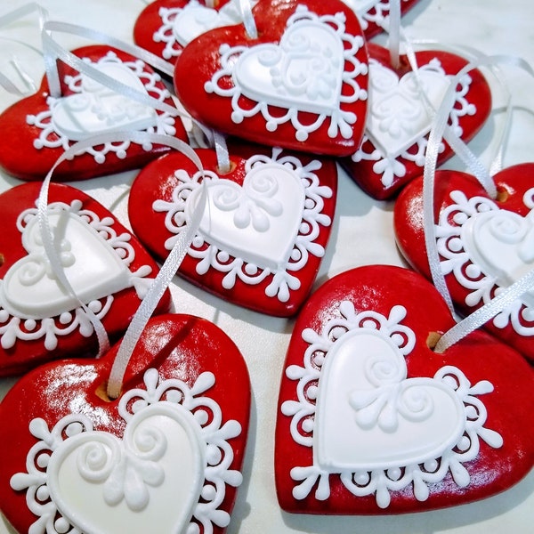 10 Herzchen (8 cm) Lebkuchen Geschenkset im Geschenkkarton & Grußkarte