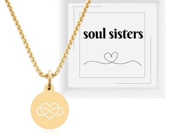 Kette mit Botschaft „soul sisters“ Seelenschwester – Halskette Herz Unendlichkeitszeichen Anhänger – Seelenverwandte Geschenke für Frauen