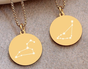 Personalisierte Sternzeichen Sternbild Zodiac Halskette Gravur | Edelstahl goldfarben Astrologie Tierzeichen Schmuck Geschenke für Frauen