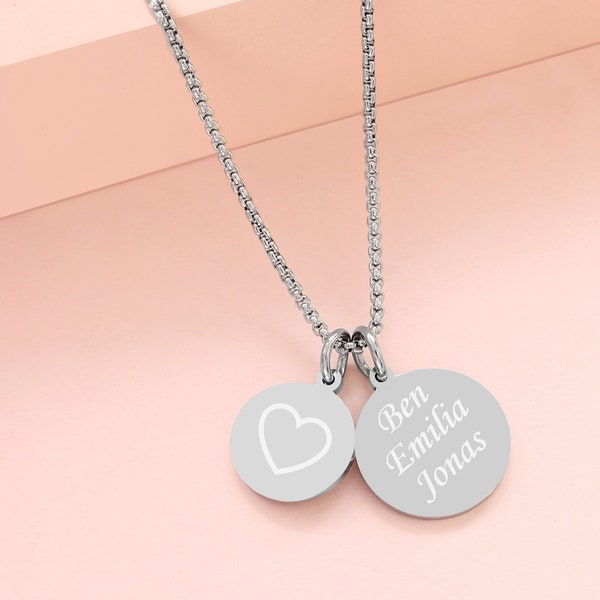 Collier personnalisé avec nom gravé, collier en forme de cœur, pendentif en forme de cœur, chaîne, plaque, cadeaux pour femmes