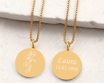 Birth flower necklace with name | Personalized necklace with engraving gold, silver | Name necklace with flower pendant | Gifts for women