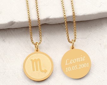 Zodiac sign necklace with name | Personalized necklace with engraving gold, silver | Name necklace | Personalized gifts for women