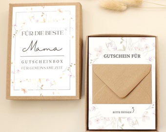 Gutscheinbox Für die Beste Mama - 12 Gutscheine zum selber ausfüllen für 1 Jahr - Für gemeinsame Zeit Geschenk für Mütter Muttertagsgeschenk