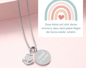 Glaube Liebe Hoffnung Kette mit Gravur | Personalisierte Kette mit Namen | Christlicher Schmuck | Anhänger Kreuz Herz Anker silber Geschenk