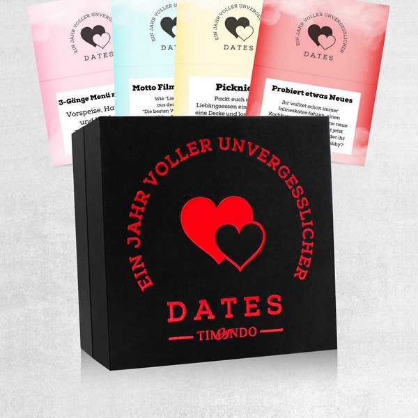 Date Ideen für Paare Box mit 52 verschiedenen Karten für 1 Jahr | Jahrestag Geschenk für Ihn, Sie  | Date-Box mit Aktivitäten für Pärchen