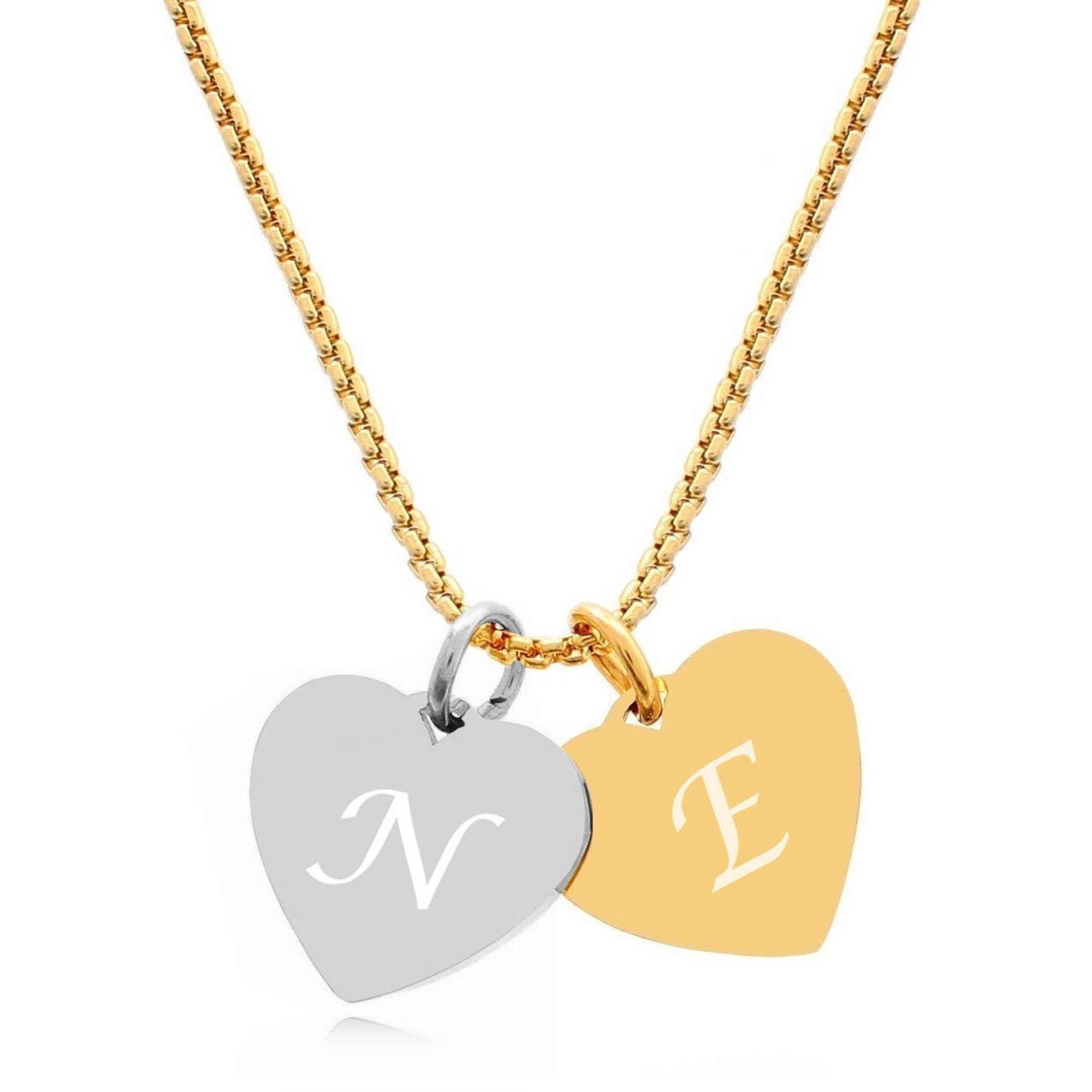 Heart chain with letters bicolor letter chain heart pendant Etsy