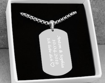 Dog Tag Kette Herren | Personalisierte Kette mit Gravur | Militär Halskette mit Namen | Geschenk für Männer | Herren Schmuck