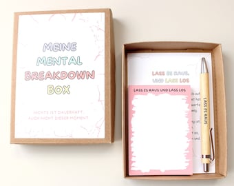 Mental Breakdown Box: Notizblock & Kugelschreiber Set für emotionale Entlastung und Neubeginn - Selbsthilfe Geschenk für beste Freundin