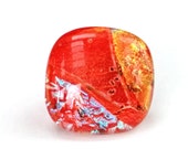 Dichroic Fused Glass Adjustable Ring  - Tectonik Collection - Red, gold, silver blue (R63)