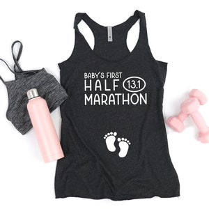 Baby's First 13.1 Half Marathon  Run Tank Top / Reveal Maternity / Pregnancy Fitness Tank /Maternity Triblend Racerback Tank Footprints