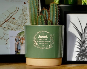 Green Retirement Plant Pot | Personalised Retirement flower pot | Personalised planters