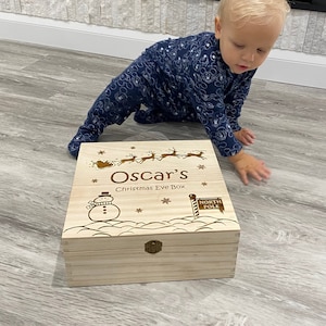 Personalised Christmas Eve Box | Large Christmas Boxes | Children&#39;s Wooden Christmas Boxes