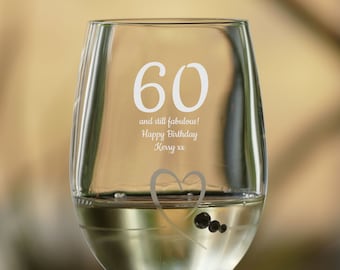 Personalised Birthday Wine Glass | Heart Wine Glass | Engraved Diamante Wine Glass | Personalised White Wine Glass