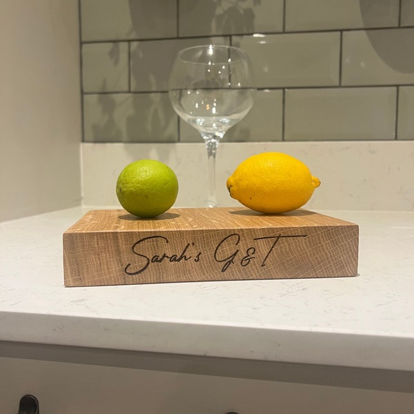 Oak G&T board | personalised oak Gin and Tonic cutting board