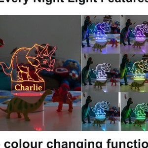 Personalised Dinosaur Night Light, Dinosaur Print, Dinosaur Night Lamp, Children's Lights, Kids Bedrooms, Triceratops Dinosaur Night Light image 7