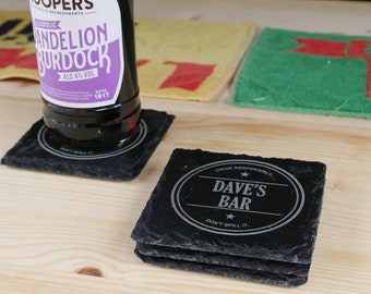 Personalised Bar Coasters | Home Bar Gifts | Set of 4 Bar Coasters | Slate Beer Mats | Lockdown Bar Gifts