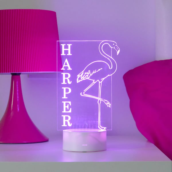 Personalised Flamingo Night Light | Kids Flamingo Bedroom Decor | Children's Flamingo Gifts | Night Lights