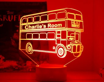 London Bus Nachtlicht | Personalisierte Routemaster Nachtlampe | London Bus Drucke | Londoner Kindergarten | Kinder Poster | Kinder personalisiert