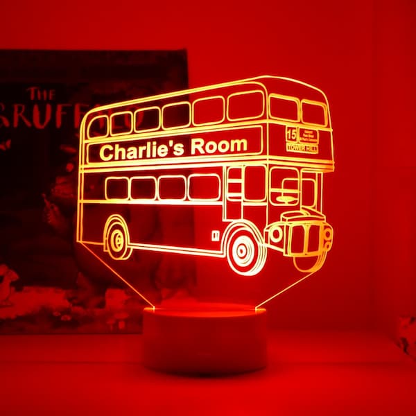 London Bus Nachtlicht | Personalisierte Routemaster Nachtlampe | London Bus Drucke | Londoner Kindergarten | Kinder Poster | Kinder personalisiert