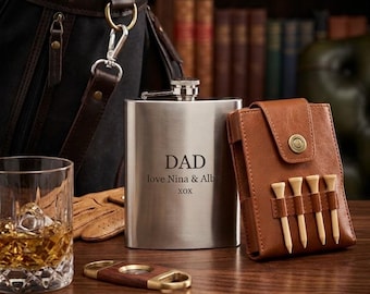 Personalised Golf Hip Flask Gift Set | Golf Gifts