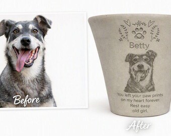 Pet Memorial Flower Pot - With Photo Engraved