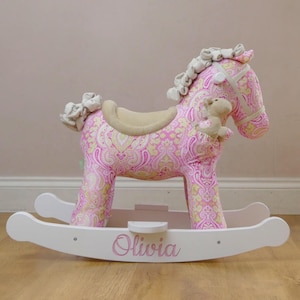 Cavallo a dondolo rosa per bambini / Personalizzato / Regalo per il 1° compleanno / Regalo per il 1° Natale