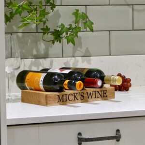 Personalised Oak Wine Rack Solid Oak Wine Bottle Holder Oak Gifts Wine Gifts image 6