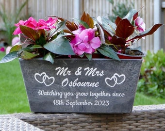 Personalised Recyclable Flower Trough - Grey Window Planter 29cm x 16cm x 16cm