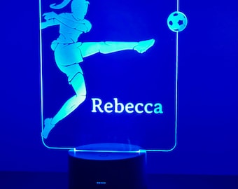 Personalised Girl Football Night Light| Football Night Lamp | Children's Lights | Kids Bedrooms | Football Nursery Decor |