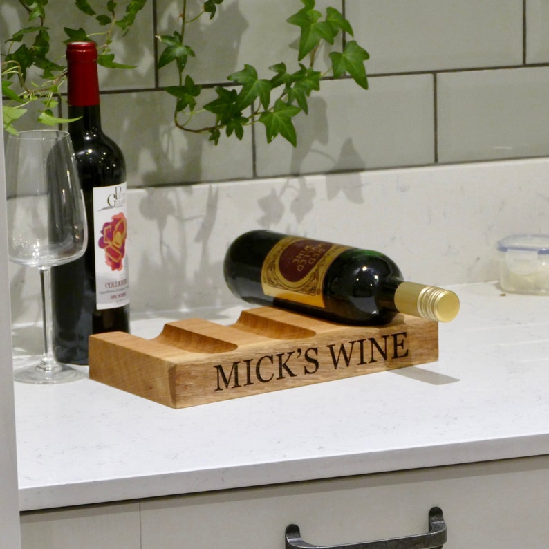 Personalised Oak Wine Rack Solid Oak Wine Bottle Holder Oak Gifts Wine Gifts image 3