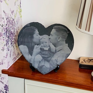 Photo Slate Heart | Personalised Photo Engraved Slate | Unusual Personalised Slate Gifts