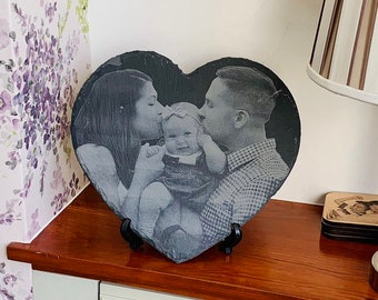 Photo Slate Heart | Personalised Photo Engraved Slate | Unusual Personalised Slate Gifts